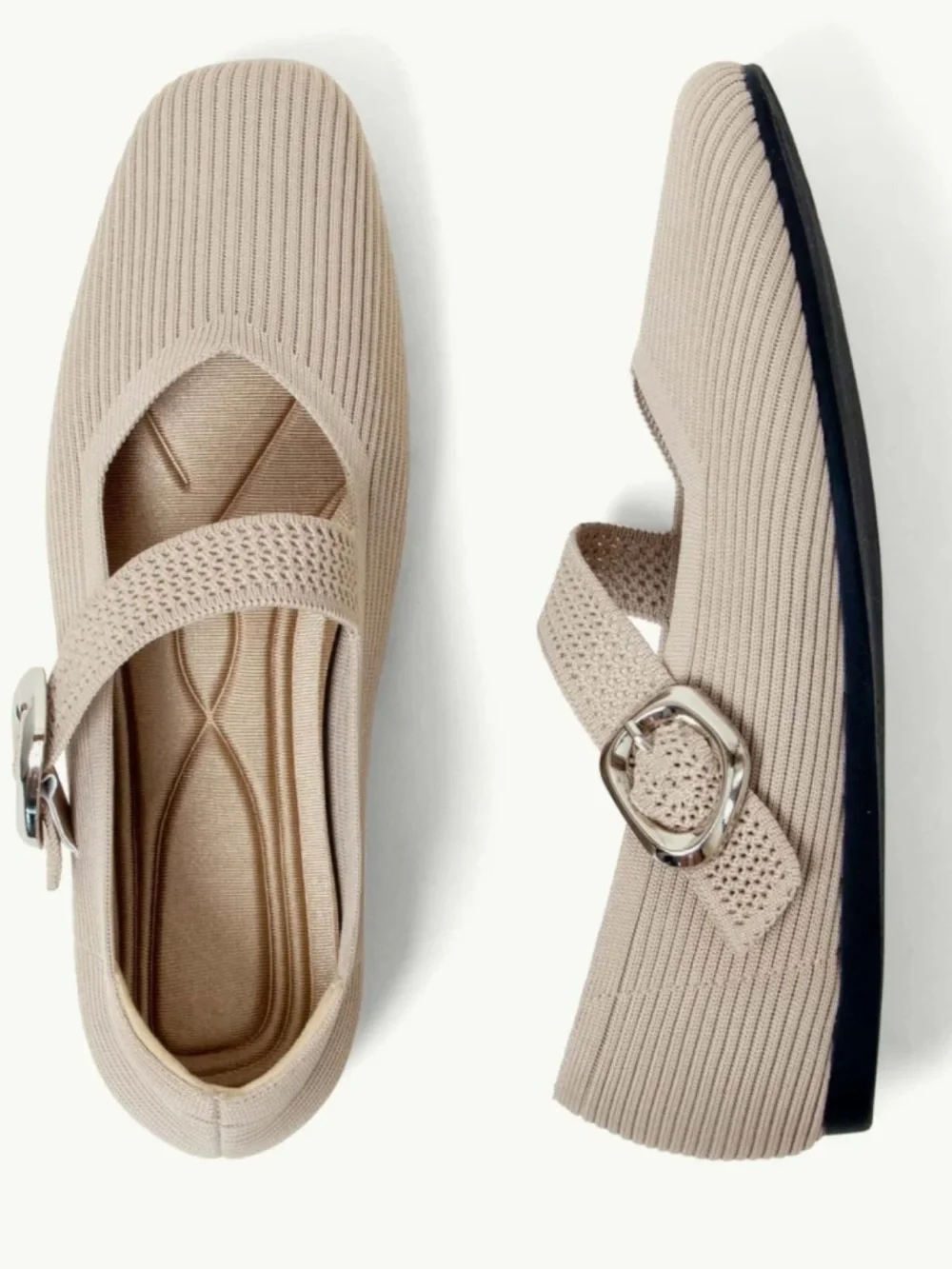 NEW Comfort Knit Mary Jane Flats in Almond